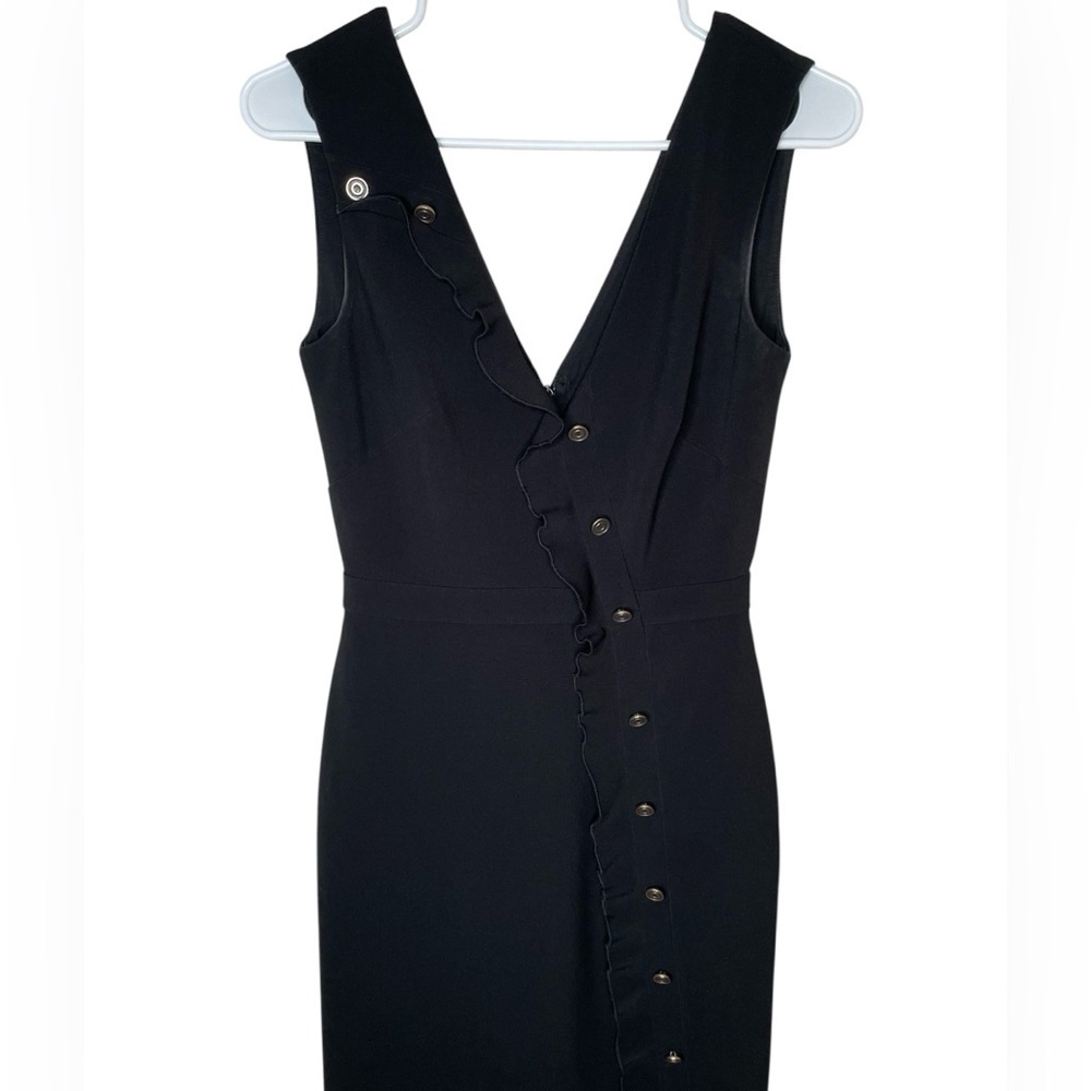 SALONI Marley Button-Embellished Ruffle Midi Dress in Black Size 2 Slit Elegant - Picture 7 of 15